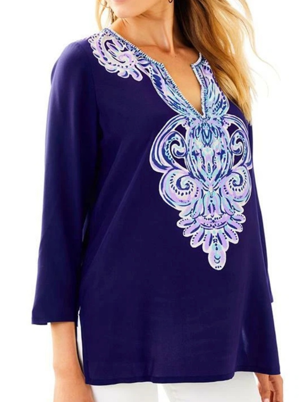 NWOT Lilly Pulitzer Renato Tunic in navy blue, made of silk size XS